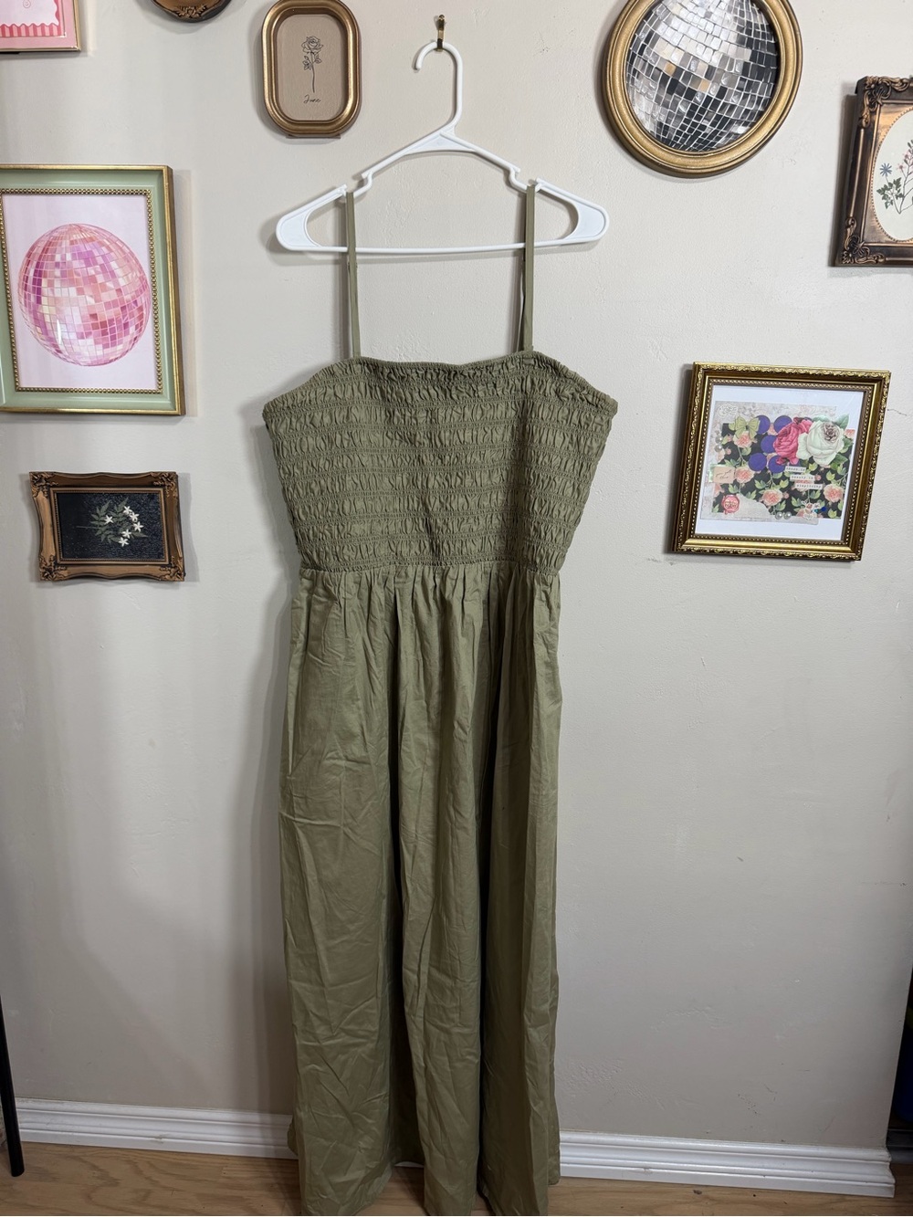 Old Navy Olive Smocked Maxi Dress with Spaghetti Straps